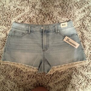 No Boundaries Women's Denim Shorts with Lace Detail